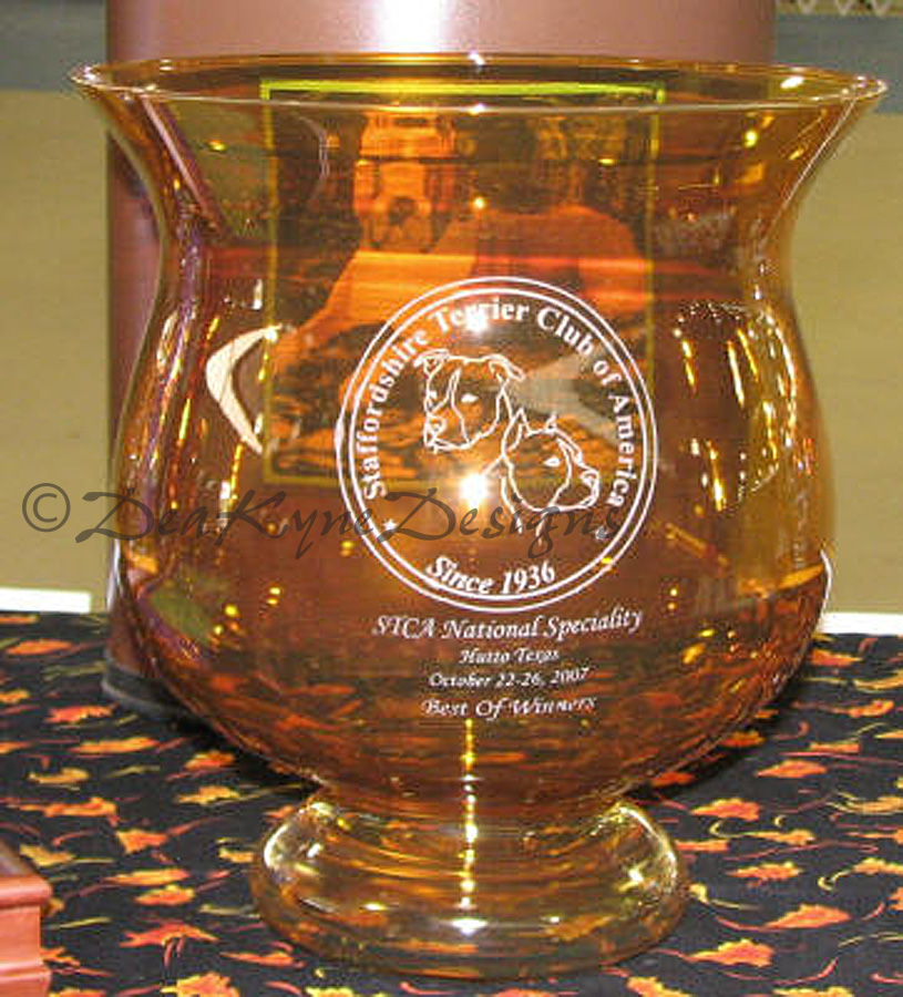 STCA National Amstaff Trophy - etched glass vase