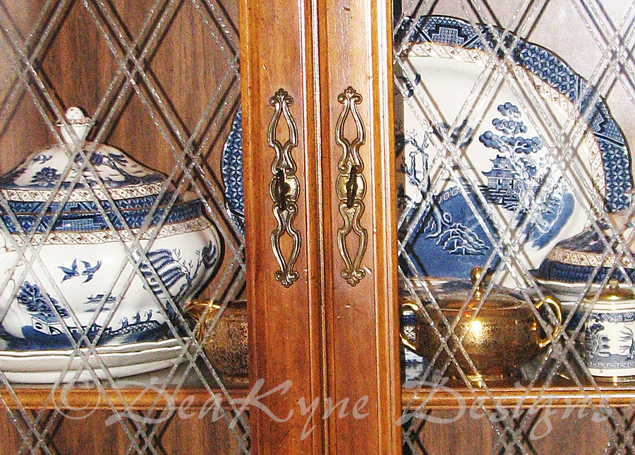 Etched China Cabinet Glass