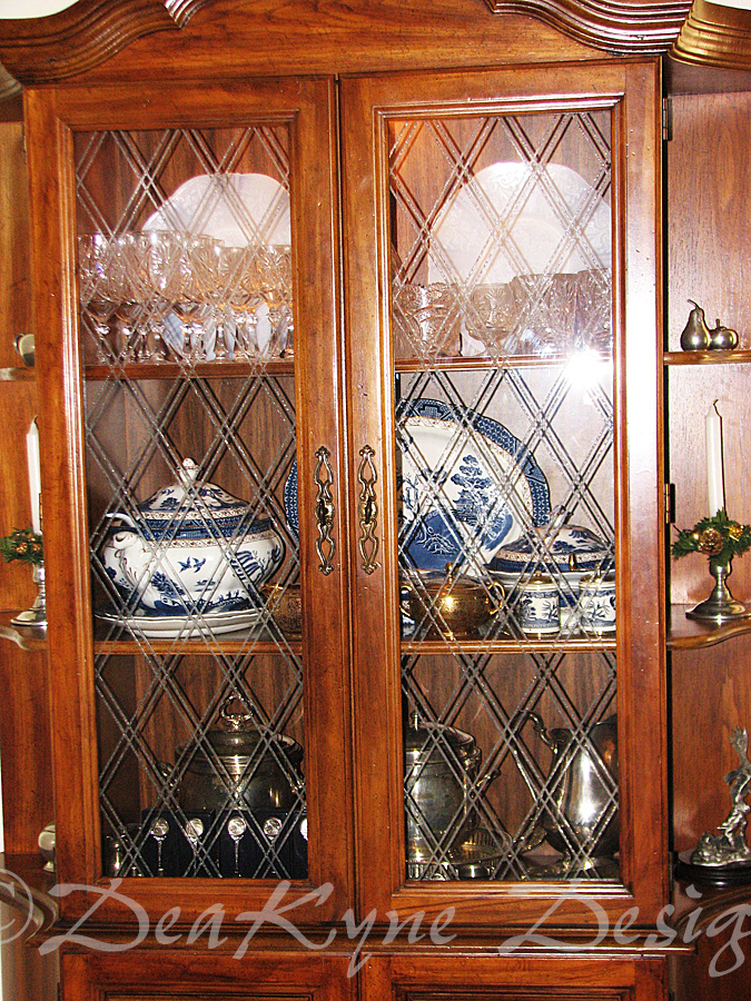 Etched China Cabinet Glass