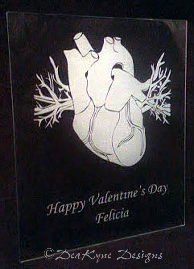 Etched glass heart